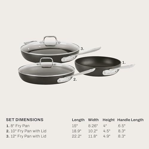 All-Clad HA1 Hard Anodized Nonstick Fry Pan Set – 5-Piece Cookware, 8", 10", 12" Skillets with Lid, Induction Compatible, Oven Safe to 500°F, Lid Safe to 350°F, Black - My Kitchen Products