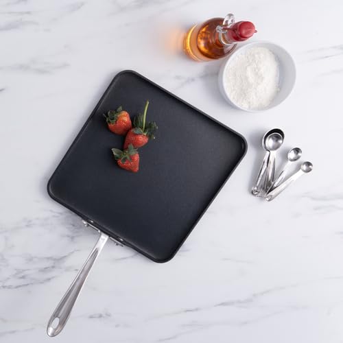 All-Clad HA1 Hard Anodized Nonstick Griddle 11x11 Inch Oven Broiler Safe 500F, Lid Safe 350F Pots and Pans, Cookware Black - My Kitchen Products