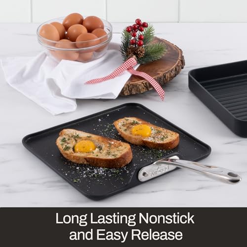 All-Clad HA1 Hard Anodized Nonstick Griddle 11x11 Inch Oven Broiler Safe 500F, Lid Safe 350F Pots and Pans, Cookware Black - My Kitchen Products