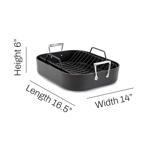 All-Clad HA1 Hard Anodized Nonstick Roaster and Nonstick Rack 13x16 Inch Oven Broiler Safe 500F Roaster Pan, Pots and Pans, Cookware Black - My Kitchen Products