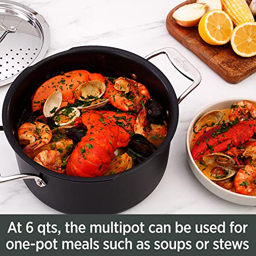 All-Clad HA1 Hard Anodized Nonstick Stockpot, Multi-Pot with Strainer 6 Quart Oven Broiler Safe 500F Strainer, Pasta Strainer with Handle, Pots and Pans Black - My Kitchen Products