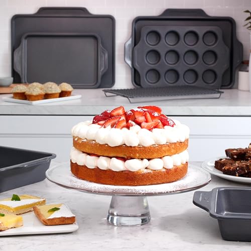 All-Clad Pro-Release Nonstick Bakeware Set 10 Piece Oven Safe 450F Half Sheet, Cookie Sheet, Muffin Pan, Cooling & Baking Rack, Round Cake Pan, Loaf Pan, Baking Pan Grey - My Kitchen Products
