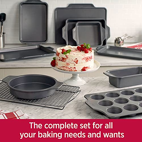 All-Clad Pro-Release Nonstick Bakeware Set 10 Piece Oven Safe 450F Half Sheet, Cookie Sheet, Muffin Pan, Cooling & Baking Rack, Round Cake Pan, Loaf Pan, Baking Pan Grey - My Kitchen Products