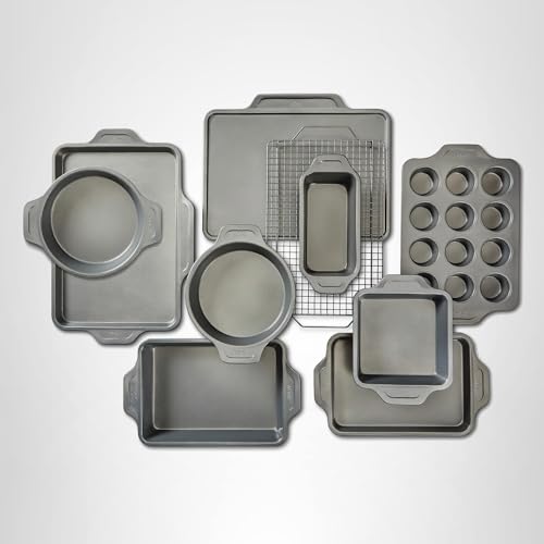 All-Clad Pro-Release Nonstick Bakeware Set 10 Piece Oven Safe 450F Half Sheet, Cookie Sheet, Muffin Pan, Cooling & Baking Rack, Round Cake Pan, Loaf Pan, Baking Pan Grey - My Kitchen Products