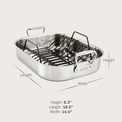 All-Clad Specialty Stainless Steel Roaster and Nonstick Rack 16x13x5 Inch Oven Broiler Safe 600F Roaster Pan, Pots and Pans, Bakeware, Turkey, Silver - My Kitchen Products