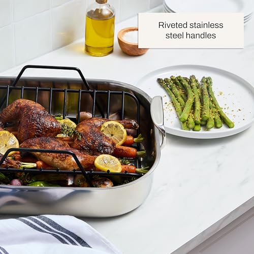All-Clad Specialty Stainless Steel Roaster and Nonstick Rack 16x13x5 Inch Oven Broiler Safe 600F Roaster Pan, Pots and Pans, Bakeware, Turkey, Silver - My Kitchen Products