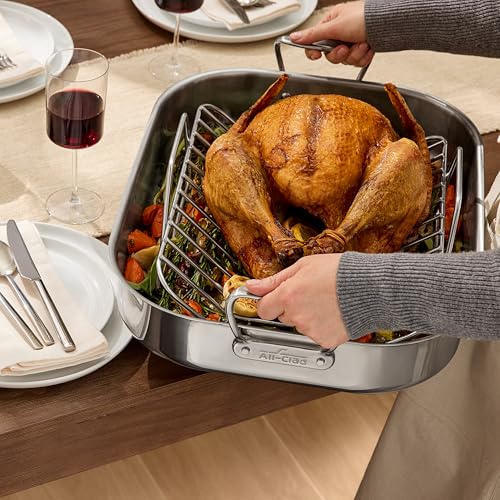 All-Clad Specialty Stainless Steel Roaster with Rack 14x18 Inch Oven Broiler Safe 600F Roaster Pan, Pots and Pans, Bakeware, Silver - My Kitchen Products