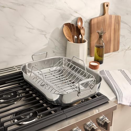 All-Clad Specialty Stainless Steel Roaster with Rack 14x18 Inch Oven Broiler Safe 600F Roaster Pan, Pots and Pans, Bakeware, Silver - My Kitchen Products