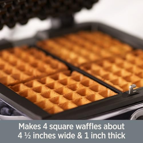 All-Clad Stainless Steel Waffle Maker 4 Section, Thick Belgium Waffle Makers, Upright Storage 1600 Watts, Nonstick, 6 Browning Levels, Dishwasher Safe - My Kitchen Products