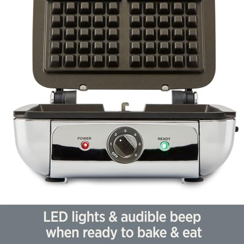 All-Clad Stainless Steel Waffle Maker 4 Section, Thick Belgium Waffle Makers, Upright Storage 1600 Watts, Nonstick, 6 Browning Levels, Dishwasher Safe - My Kitchen Products