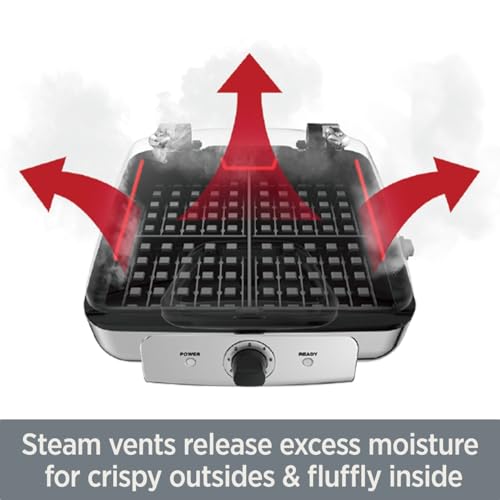 All-Clad Stainless Steel Waffle Maker 4 Section, Thick Belgium Waffle Makers, Upright Storage 1600 Watts, Nonstick, 6 Browning Levels, Dishwasher Safe - My Kitchen Products
