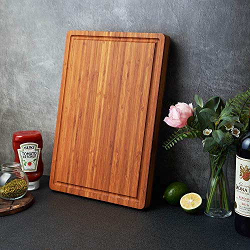 Allsum Bamboo Wood Cutting Board for Kitchen, 1" Thick Butcher Block, Cheese Charcuterie Board, with Side Handles and Juice Grooves, 16x11" - My Kitchen Products