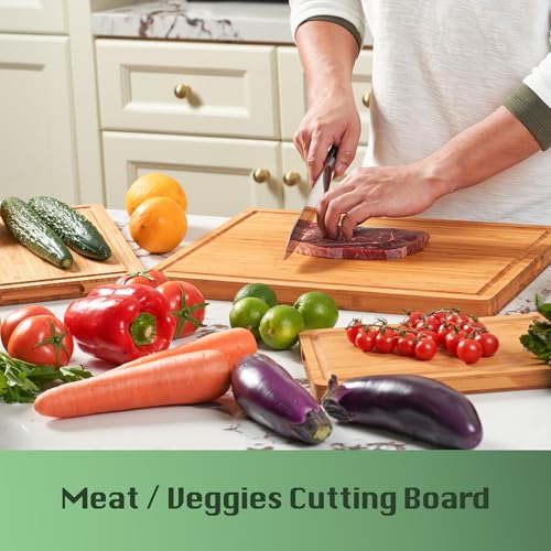 Allsum Bamboo Wood Cutting Board for Kitchen, 1" Thick Butcher Block, Cheese Charcuterie Board, with Side Handles and Juice Grooves, 16x11" - My Kitchen Products