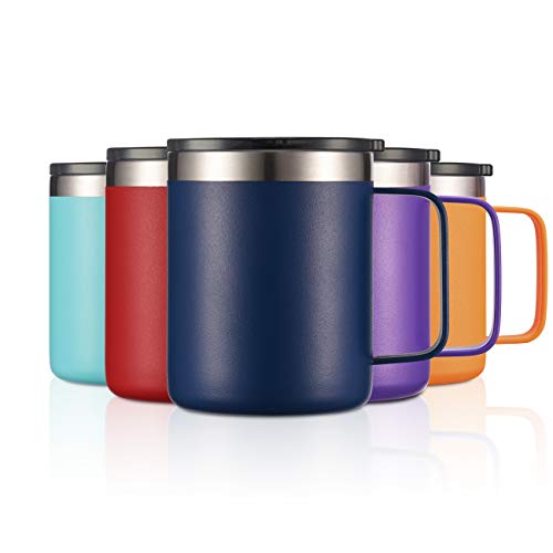 ALOUFEA 12oz Stainless Steel Insulated Coffee Mug with Handle, Double Wall Vacuum Travel Mug, Tumbler Cup with Sliding Lid, Navy - My Kitchen Products