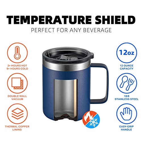 ALOUFEA 12oz Stainless Steel Insulated Coffee Mug with Handle, Double Wall Vacuum Travel Mug, Tumbler Cup with Sliding Lid, Navy - My Kitchen Products
