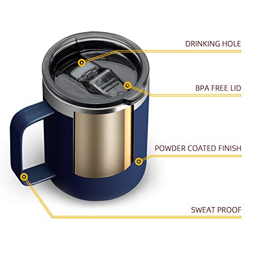 ALOUFEA 12oz Stainless Steel Insulated Coffee Mug with Handle, Double Wall Vacuum Travel Mug, Tumbler Cup with Sliding Lid, Navy - My Kitchen Products