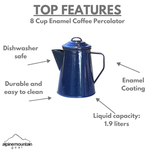 Alpine Mountain Gear 8 Cup Camping Enamel Coffee Percolator Made by Caddis Sports - My Kitchen Products