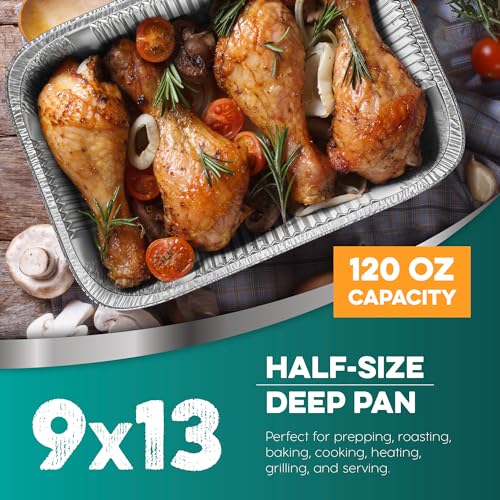 Aluminum Pans With Lids 9x13 [10 Sets] Aluminum Foil Pans Trays With Lids - Half Size Tin Foil Disposable Pans For Baking, Roasting, Cake Serving Dishes, Catering Supplies, Steam Table Chafing - My Kitchen Products