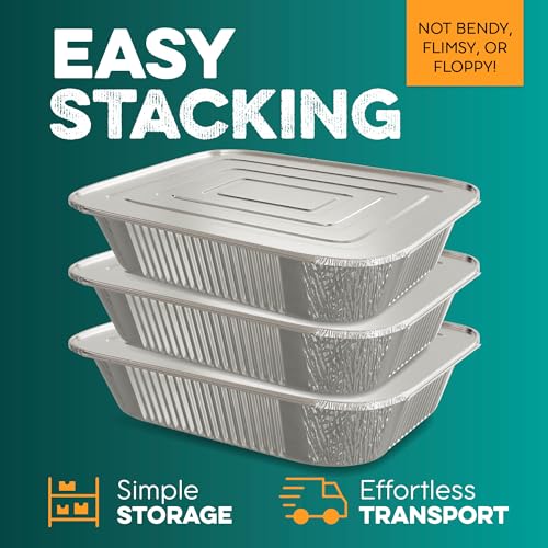 Aluminum Pans With Lids 9x13 [10 Sets] Aluminum Foil Pans Trays With Lids - Half Size Tin Foil Disposable Pans For Baking, Roasting, Cake Serving Dishes, Catering Supplies, Steam Table Chafing - My Kitchen Products