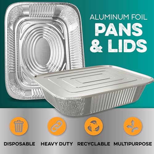 Aluminum Pans With Lids 9x13 [10 Sets] Aluminum Foil Pans Trays With Lids - Half Size Tin Foil Disposable Pans For Baking, Roasting, Cake Serving Dishes, Catering Supplies, Steam Table Chafing - My Kitchen Products