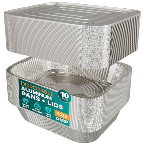 Aluminum Pans With Lids 9x13 [10 Sets] Aluminum Foil Pans Trays With Lids - Half Size Tin Foil Disposable Pans For Baking
