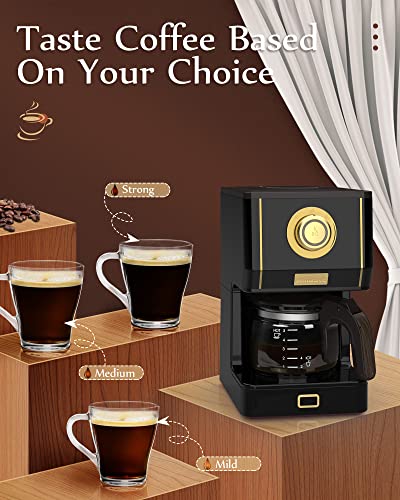 Amaste Coffee Maker, 25 Oz Drip Retro Style Coffee Machine with Glass Coffee Pot with Reusable Coffee Filter & Three Brewing Modes, Warming Plate, CM 1003AE-Black - My Kitchen Products