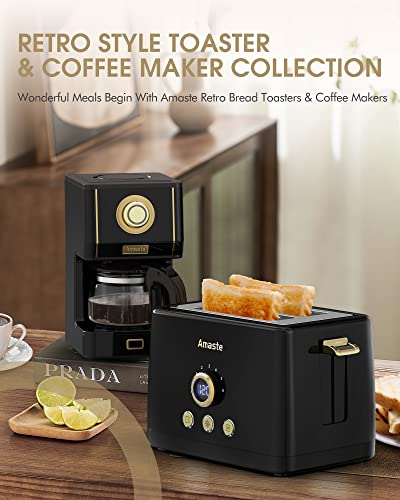 Amaste Coffee Maker, 25 Oz Drip Retro Style Coffee Machine with Glass Coffee Pot with Reusable Coffee Filter & Three Brewing Modes, Warming Plate, CM 1003AE-Black - My Kitchen Products
