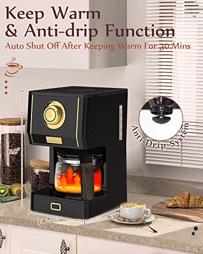 Amaste Coffee Maker, 25 Oz Drip Retro Style Coffee Machine with Glass Coffee Pot with Reusable Coffee Filter & Three Brewing Modes, Warming Plate, CM 1003AE-Black - My Kitchen Products