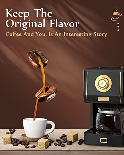 Amaste Coffee Maker, 25 Oz Drip Retro Style Coffee Machine with Glass Coffee Pot with Reusable Coffee Filter & Three Brewing Modes, Warming Plate, CM 1003AE-Black - My Kitchen Products