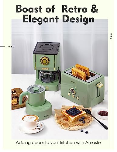 Amaste Drip Coffee Maker, Coffee Machine with 25 Oz Glass Coffee Pot, Retro Style Coffee Maker with Reusable Filter & Three Brewing Modes, Warming Plate, Matcha Green - My Kitchen Products