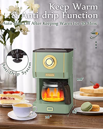 Amaste Drip Coffee Maker, Coffee Machine with 25 Oz Glass Coffee Pot, Retro Style Coffee Maker with Reusable Filter & Three Brewing Modes, Warming Plate, Matcha Green - My Kitchen Products
