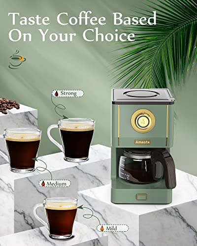 Amaste Drip Coffee Maker, Coffee Machine with 25 Oz Glass Coffee Pot, Retro Style Coffee Maker with Reusable Filter & Three Brewing Modes, Warming Plate, Matcha Green - My Kitchen Products