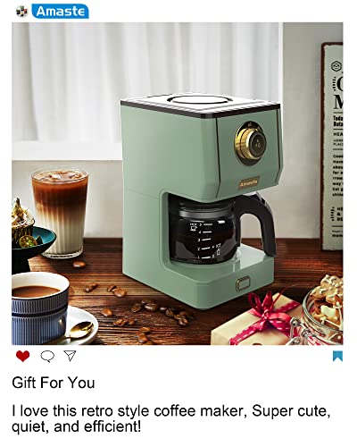 Amaste Drip Coffee Maker, Coffee Machine with 25 Oz Glass Coffee Pot, Retro Style Coffee Maker with Reusable Filter & Three Brewing Modes, Warming Plate, Matcha Green - My Kitchen Products