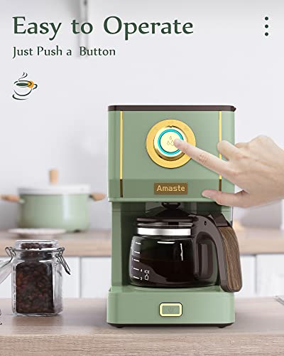 Amaste Drip Coffee Maker, Coffee Machine with 25 Oz Glass Coffee Pot, Retro Style Coffee Maker with Reusable Filter & Three Brewing Modes, Warming Plate, Matcha Green - My Kitchen Products