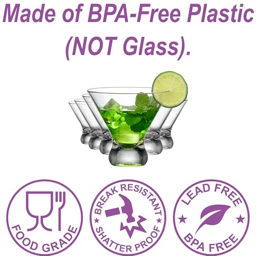 Amazing Abby - Olivia - 10-Ounce Plastic Stemless Martini Glasses (Set of 6), Reusable Cocktail Glasses, BPA-Free, Shatter-Proof, Dishwasher-Safe, Perfect for Poolside, Outdoors, Camping, and More - My Kitchen Products