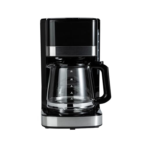 Amazon Basics 12 Cup Drip Coffee Maker with Glass Carafe (1.9 Qt), Auto Shut-off, Auto Pause, Removable Filter Basket, Black & Silver - My Kitchen Products
