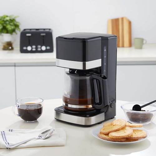 Amazon Basics 12 Cup Drip Coffee Maker with Glass Carafe (1.9 Qt), Auto Shut-off, Auto Pause, Removable Filter Basket, Black & Silver - My Kitchen Products