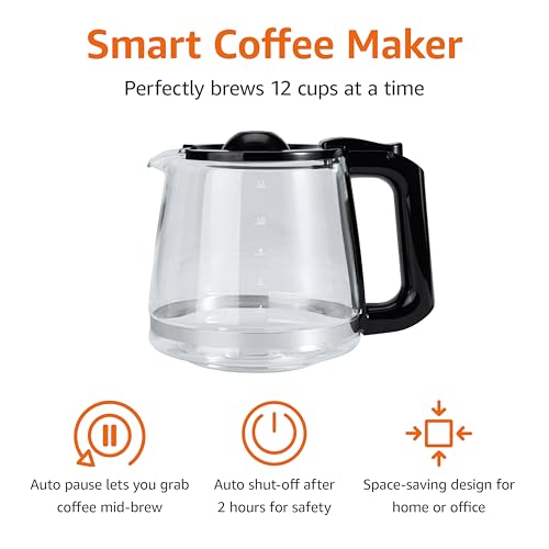 Amazon Basics 12 Cup Drip Coffee Maker with Glass Carafe (1.9 Qt), Auto Shut-off, Auto Pause, Removable Filter Basket, Black & Silver - My Kitchen Products