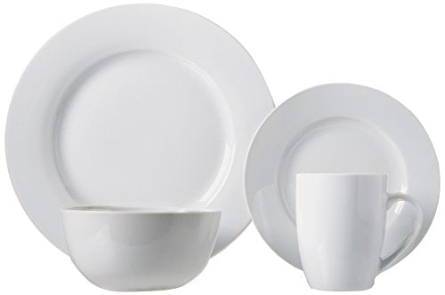 Amazon Basics 16-Piece Porcelain Dinnerware Set, Microwave and Dishwasher Safe, Service for 4, Plates, Bowls and Mugs, White - My Kitchen Products