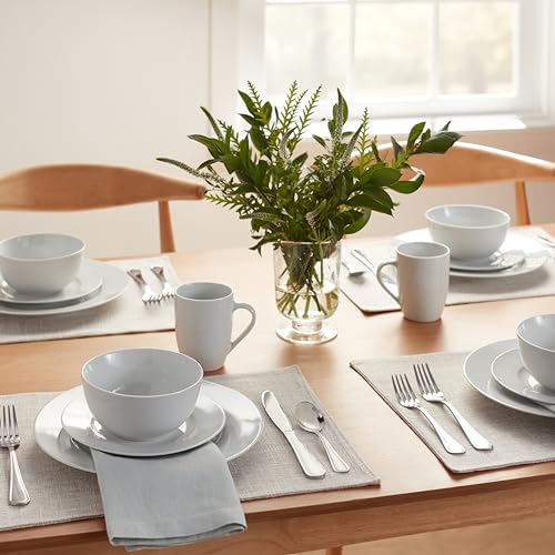 Amazon Basics 16-Piece Porcelain Dinnerware Set, Microwave and Dishwasher Safe, Service for 4, Plates, Bowls and Mugs, White - My Kitchen Products