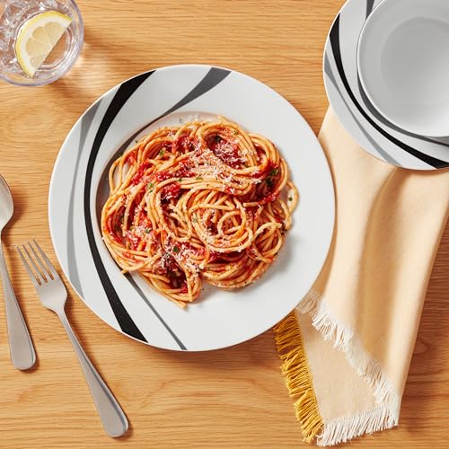 Amazon Basics 18-Piece Complete Kitchen Dinnerware Set, Microwave and Dishwasher Safe, Plates, Dishes, Bowls, Swirl, Heat Resistant, Service for 6, Everyday Use - My Kitchen Products