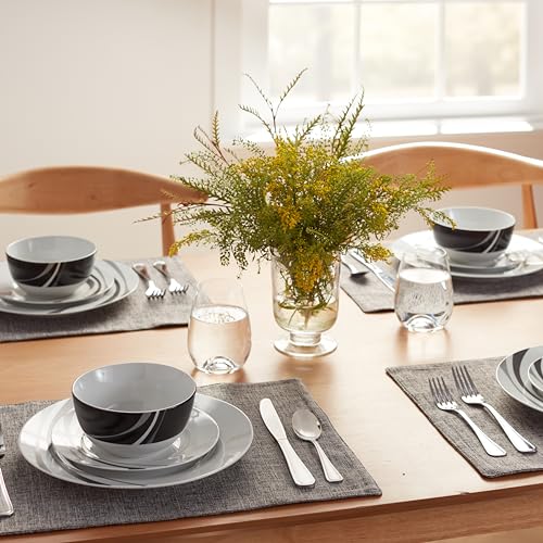 Amazon Basics 18-Piece Complete Kitchen Dinnerware Set, Microwave and Dishwasher Safe, Plates, Dishes, Bowls, Swirl, Heat Resistant, Service for 6, Everyday Use - My Kitchen Products