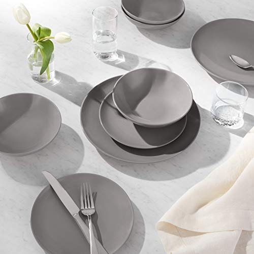 Amazon Basics 18-Piece Stoneware Dinnerware Set, Service for 6, Microwave and Dishwasher Safe, Plates and Bowls for Everyday Use, Smokey Grey - My Kitchen Products