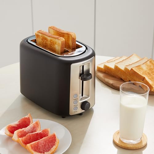 Amazon Basics 2 Slice Toaster, Extra Wide Slots for Bagels, 6 Browning Settings, Removable Crumb Tray, Defrost/Cancel/Bagel Buttons, Cord Wrap, 900W, Black & Silver - My Kitchen Products
