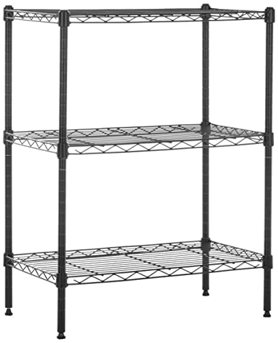 Amazon Basics 3-Shelf Adjustable Heavy Duty Steel Wire Rack Storage Shelving Organizer with Storage Space, Versatility and Ease of Use for Kitchen, Garage, 23.2" L x 13.4" W x 30" H, Black - My Kitchen Products