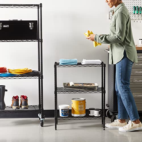 Amazon Basics 3-Shelf Adjustable Heavy Duty Steel Wire Rack Storage Shelving Organizer with Storage Space, Versatility and Ease of Use for Kitchen, Garage, 23.2" L x 13.4" W x 30" H, Black - My Kitchen Products
