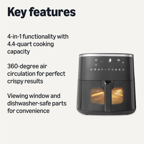 Amazon Basics 4.4-Quart Air Fryer with Easy View Window, 8 Preset Menus, 1400W, Black - My Kitchen Products