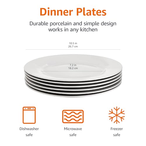 Amazon Basics 6-Piece White Dinner Plate Set, Microwave and Dishwasher Safe for Everyday Use, 10.5 inches - My Kitchen Products
