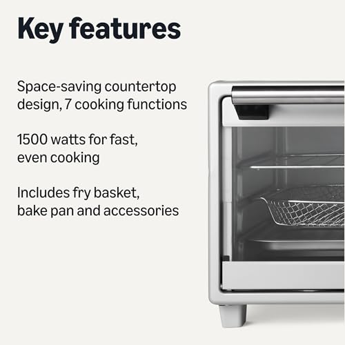 Amazon Basics 6-Slice 23-QT Toaster Oven with Built-In Air Fryer, 7-In-1 Cooking Options, 60-Min Timer & Adjustable Temperature (200°F - 450°F), With Accessories, 1500W, Stainless Steel, Silver/Gray - My Kitchen Products