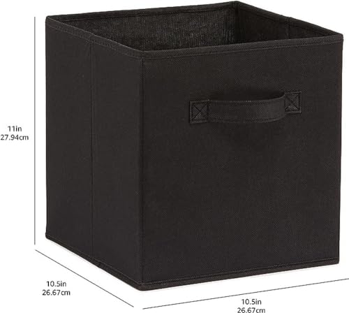 Amazon Basics Collapsible Fabric Storage Bins Organizer with Handles, Sturdy, Foldable, 10.5" x 10.5" x 11", Black, 6-Pack - My Kitchen Products